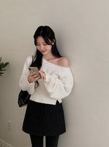 Boatneck One Shoulder Wool Crop Knit (6color)