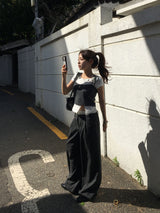 [Two-way] Sica Stripe Sagging Pintuck Pants