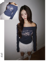 ネイビーレタリングレースロングスリーブTシャツ