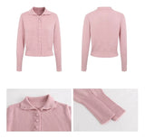 Pink button high-neck knit long-sleeved cardigan