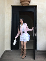 シンディクラシックシャツカラーノースリーブカンカンドレス