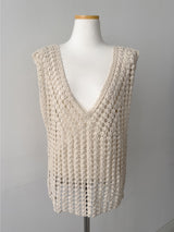 Popcorn Lace-up V-Neck Knit Vest