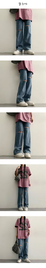 [Basic, Long/S~2XL] [Summer Long Pants!] Well Knee Cutting Waist Bendable Denim Pants