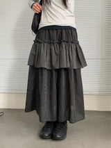 Handad Frill Check Banding Long Skirt