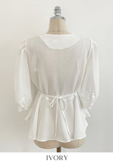 Lua V-neck Peplum Three Quarter Blouse
