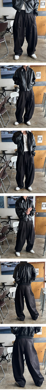 [Unisex] アイレットカーブレザーブルゾンジャケット(2color)