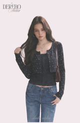 Line Charcoal Cardigan Two-piece Top