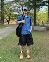 Parallel denim short sleeve shirt