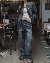 オーシャンウォッシングサイドカットデニムパンツ