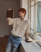 Wavy Open Collar Half Shirt
