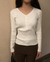 Teua Ribbed Lace V-neck Knit