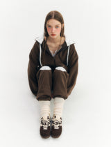 Fluffy Zip-Up Hoodie (Brown)