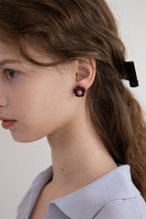 Wine and rose flower knit earring