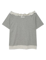 STRIPE FRILL OFF-SHOULDER(GREY)