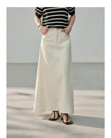 Minimal Vintage Washing Embroidered Denim Pencil Skirt