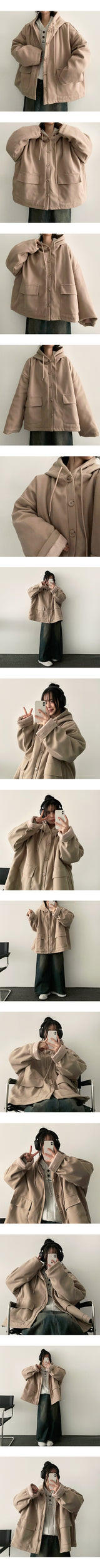 Tsuwon Quilted Button Hooded Coat Jacket
