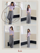 Pearl Burton Shirring V-neck Long Sleeve T-shirt