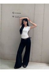 black wide casual straight pants
