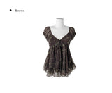 Rijin Flower Frill Flare Chiffon Blouse