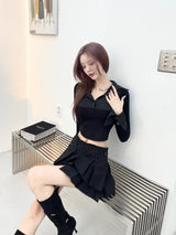 1153. Stripe layered shirts crop T (2color)
