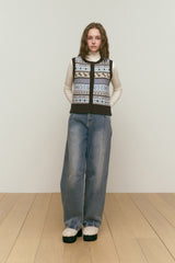 JACQUARD PATTERN KNIT VEST [SKY]