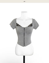 mock deep lace full buckle top