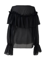 シフォンラッフルVネックシアーブラウス (2color)