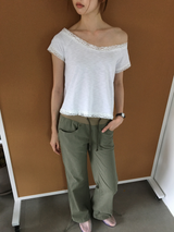ラスレースオフショルダーTシャツ(3color)
