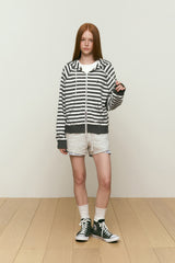 STRIPE HOODIE ZIP UP [KHAKI]