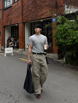 Twill curved wide cargo pants