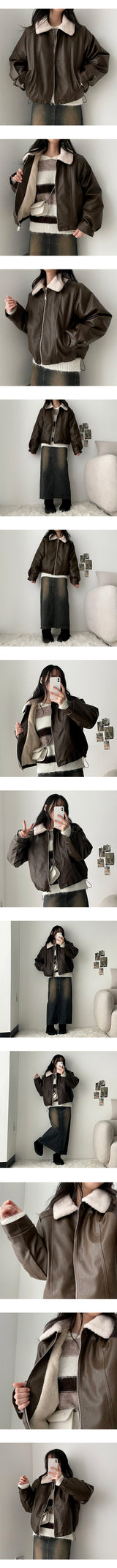 The hit  incision collar wool leather jumper
