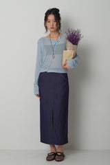 Front Slit Long Skirt_Navy