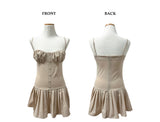 Linn Sleeveless Pleated Mini Dress (Beige)