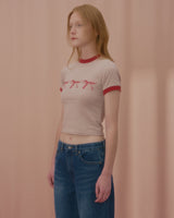 トリプルリボンリンガーTシャツ-BEIGE