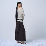 CUT-OUT MAXI LONG SKIRT (DEEP BROWN)