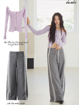 Pearl Burton Shirring V-neck Long Sleeve T-shirt