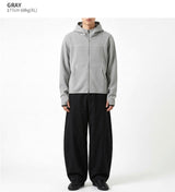 Waffle Crop Fingerhole Zip-up Hoodie Gray