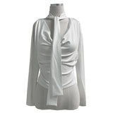 Tie shirring spandex drape long sleeve t-shirt (3 colors)