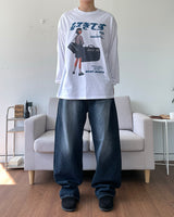Curved brush denim pants
