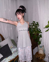 (2color) Dot Stripe Lace Halterneck Mini Dress
