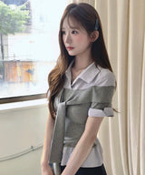 [ office look🖤 ] エロオフタイロールアップ sh / トップ