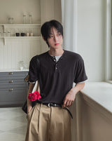 Harnel Layered Ribbed Henley Neck Short Sleeve T-shirt