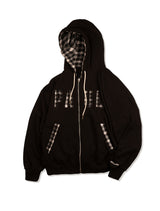 Oversized Fit Checkered Applique Hooded Zip-Up Black (FCF3ZP642M)