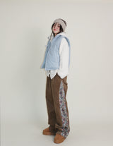 Teddy Ribbon Knot High Neck Cropped Padded Vest (6 ounces)
