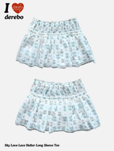 Cat chiffon banding flare mini skirt