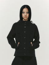 COTTON SHIRRING HOOD JACKET BLACK