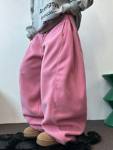 フリース🩷サイドピンタックロングワイドオーバーパンツ 💙🤎🩷🩶🖤5COLOR