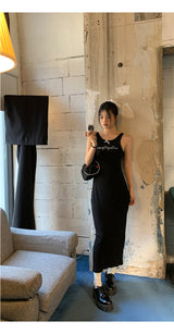 Black mini sleeveless long dress