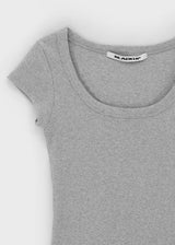 [B-BASIC] ベーシックリブワイドUネックキャップスリーブ半袖トップ (2 Size)