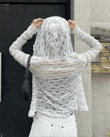  Sugar Veil Sheer Lace Long Sleeve Hooded Zip-Up (White)